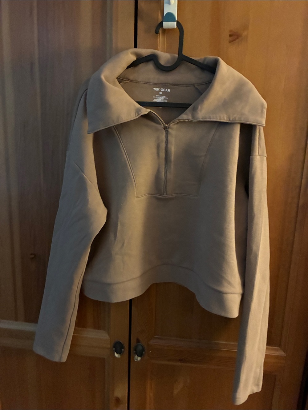 tek gear Cropped Quarter-Zip Pullover in Tan